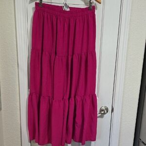 Sunny Sport Vintage 90's Women’s Tiered Maxi Skirt in Fuchsia 100% Rayon Size 12